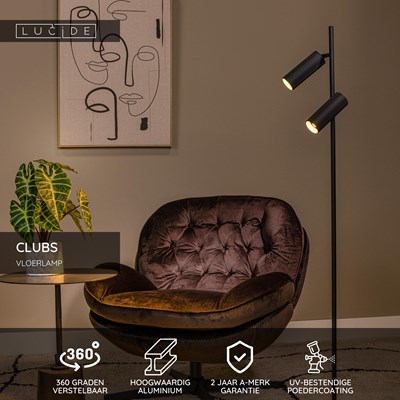 Lucide CLUBS - Vloerlamp - 2xGU10 - Zwart